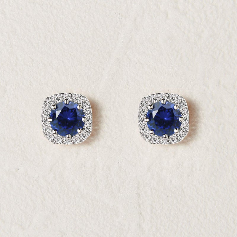 SWEETV Cubic Zirconia Rhinestone Stud Earrings for Women, Blue - Image 4